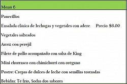 Menú 6. Filete de pollo en salsa king y mini churrasco chimichurri con orégano